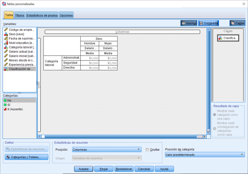 Editor de Tablas Personailizadas (vista normal)