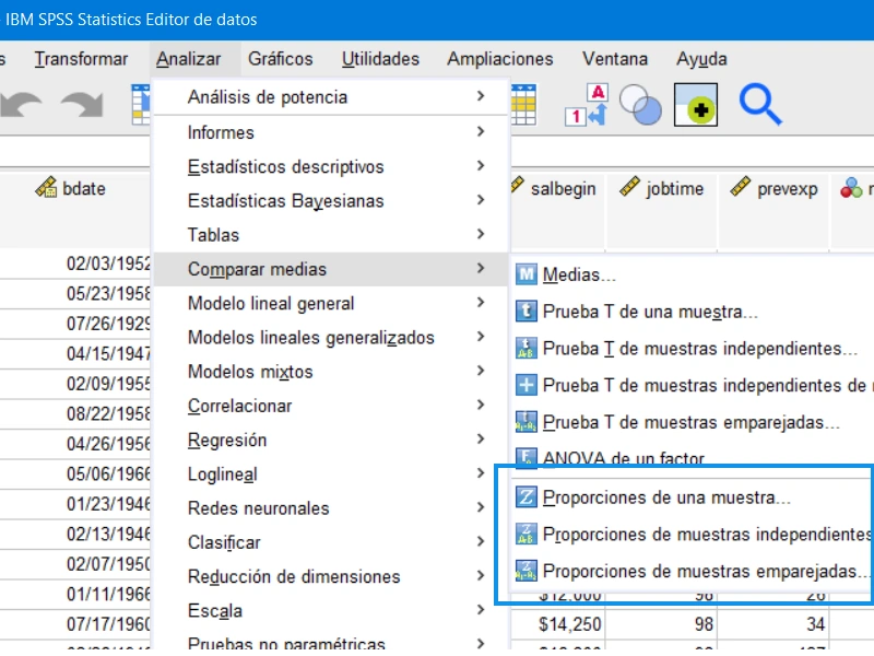 Nuevos procedimientos de estimación de porciones en el menú IBM SPSS Statistics 27.0.1